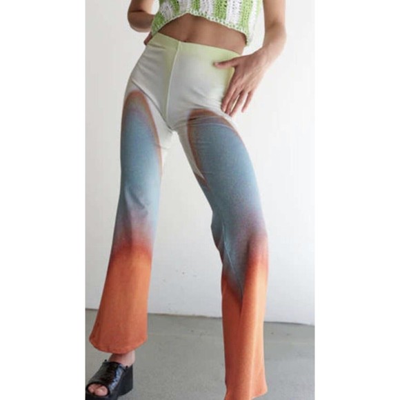 Free People Pants - Free People Mandinga Otto Pant Flare Stretch Ombre Gray Aqua Orange Size M NWT